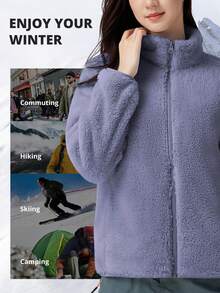 CAMEL CROWN Women's Outdoor Coral Fleece Jacket, Reversible Fleece Coat For Autumn/Winter, Thick & Warm, Anti-Static, Wind-Resistant Lining - Orchid Purple - View 4