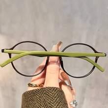 1pc Women's Lightweight Minimalist Round Frame Glasses - Brown And Green Color Scheme, Non-Prescription, Clear Lenses, Suitable For Everyday And Occasions, Streamlined Design - Multicolor - View 4