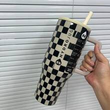 Hydro - Jug Traveler - 40 Oz Black White Checkered With Handle & Flip Straw Tumbler. - 黑色棋盤格 - 查看 2
