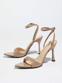 女士高跟凉鞋，四季皆宜，适合夜店派对、户外活动、时尚社交名媛高端宴会等场合，尖头设计，性感迷人，PU皮革波浪纹理穆勒鞋，交叉搭扣带，舒适材质，性感踝带，百搭卡其色优雅穆勒鞋，春夏穿搭之选。 - 卡其色 - 查看 6