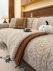 1pc High-End Long Plush Sofa Cover, Non-Slip Bohemian Minimalist Faux Rabbit Fur Sofa Protector, Thick Comfortable Jacquard Weave, Pet-Friendly, Fits Single/Double/Three/Four Seater Sofa, Winter