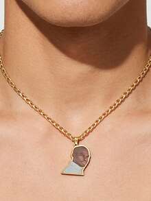 1pc Customized Colorful Photo Pendant Necklace, Men's Hip Hop Punk Stainless Steel Colorful Photo Graffiti Pendant Necklace, Personalized Cuban Link Choker Necklace, Customized Memorial Necklace, Jewelry For Holidays, Daily Accessories, Birthday Gift - Multicolor - View 2