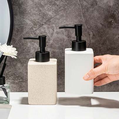 1个带按压式分配器的陶瓷洗手瓶 - 可重复使用的卫生容器，适用于浴室洗发水、沐浴露、厨房肥皂和清洁剂 - 4种颜色（哑光、）