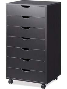 Cómoda de Madera con cajones y archivador, Cofre de Almacenamiento con Ruedas (Blanco) - Negro - Ver 12