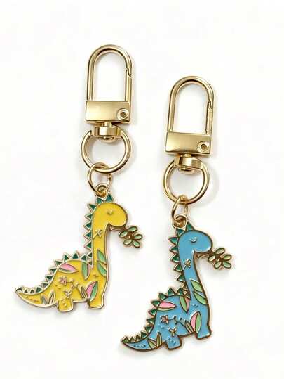 2 piezas Llavero de metal con diseño de dinosaurio creativo, colgante versátil unisex, regalo pequeño único, accesorio para bolso como regalo para niñas