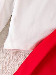 两件套少女可爱前卫3D蝴蝶结长袖上衣和红色爱心吊带裙套装，春秋季 - 白色 - 查看 8