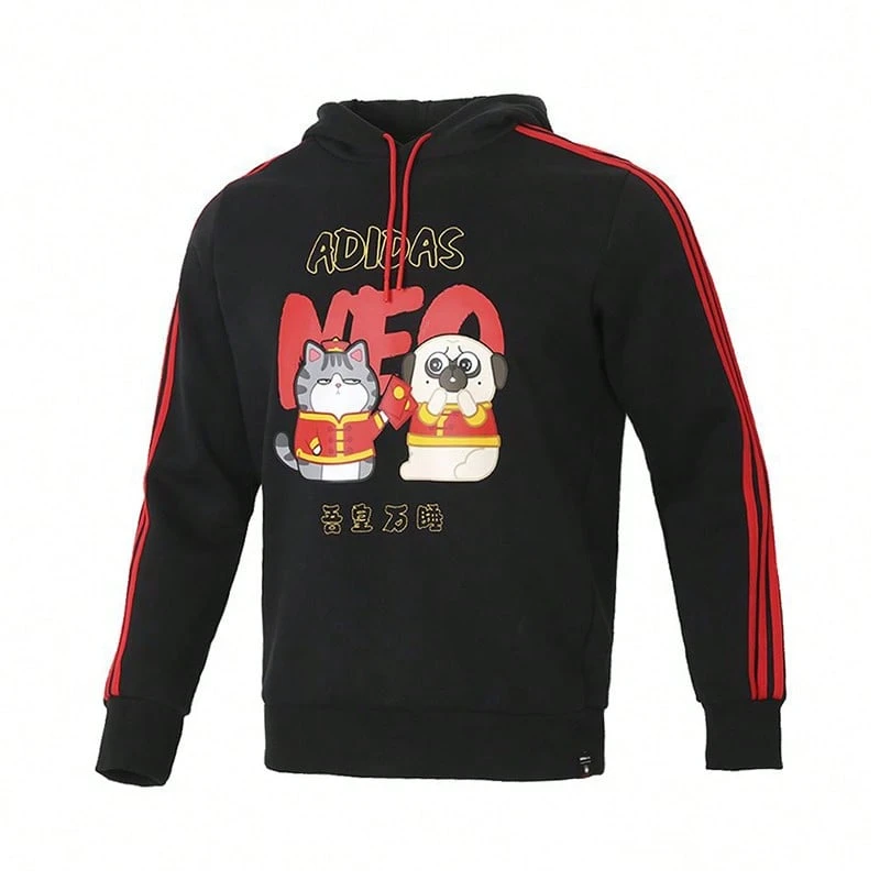Adidas Áo nỉ thể thao thường ngày có mũ trùm đầu dành cho nam - Đen/Đỏ - Xem 1