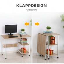 Folding Table, Mobile Desk On Casters, Side Table, MDF, Natural, 107 X 55 X 76 Cm - Apricot - View 3