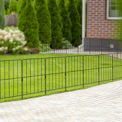  COSTWAY 15 Pack Decorative Garden Fence, Garden Animal Barrier Fence, Rustproof Metal Wire Fencing, Folding Flower Bed Edging For Landscape Garden Yard Decor, Black