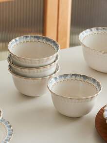 Cabin Kangaroo 1件/2件/4件套复古蓝色蕾丝花纹陶瓷餐具套装，家居奢华碗碟组合，网红高端椭圆形餐盘，早餐碗，汤碗 - 彩色 - 查看 12