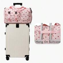 Ubysoyi Travel Duffle Bag 1Pcs Luggage Bag And 1Pcs Makeup Bag Strawberry Floral Travel Bag For Girls Dry Wet Seperation With Shoes Box Lightweight Large Capacity Short Trip Storage Hanbag Shoulder Bag For Women Multifunctional Sports Gym Bag School Bag - Hồng - Xem 8
