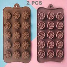 2pcs Silicone Flower Molds, Non-Stick Flower Chocolate Candy Molds, DIY Baking Molds, Suitable For Making Chocolate, Shaped Soap, Jelly, Cake, Pudding - Multicolor - View 2