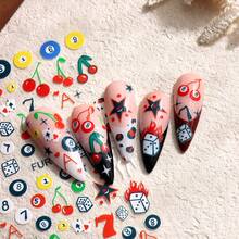 2pcs Y2K Style 3D Nail Stickers - Self-Adhesive Cartoon Cherry, Leopard, Star, Billiard Ball And Playing Card Patterns, Suitable For DIY Nails, Glossy Effect, Disposable, Embroidered Texture, Rectangular, Fun Creative Design, DIY Manicure - Multicolor - View 9