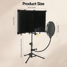 Microphone Isolation Shield With Mic Stand, Sound Proof Mic Isolation Shield, High Density Absorbent Foam Microphone Stand For Recording Studio Vocal Booth Equipment - Black - View 3