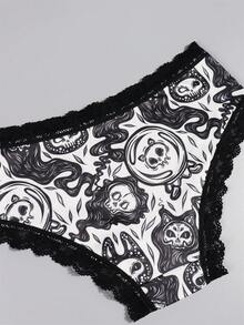 Dircho Damen 5-teiliges Slip-Set mit Alptraum-Thema & Muster & Himmelskörper-Sternenmuster mit schwarzer Spitze & weichem Stretchstoff & gemischter Farbgebung für täglichen Komfort & Stildesign - Verschiedenfarbig - Übersicht 7