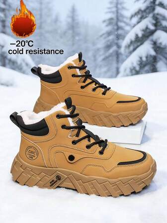 2025冬季新款男士靴子，复古厚底增高皮靴，卡其色保暖毛内里户外街头时尚摩托车骑行靴，欧美风户外旅行沙漠靴，中筒靴