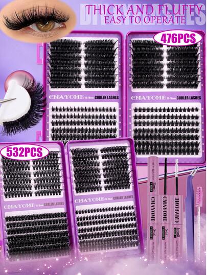 476/572 قطعة كتاب رموش فردية من نوع D مجعد، رموش صناعية مع مواد لاصقة وختم، فرش ماسكارا، ملقاط، طقم رموش صناعية للمبتدئين، 4 في 1 مزيج من أنماط مختلفة من الرموش الصناعية المجانية لمكياج العيون الجميل، نوع أوراق القيقب الكثيفة والمنتفخة+نمط أوراق القيقب الخريفية، سعة كبيرة للاستخدام، مكياج عيون DIY في المنزل، هدية للنساء