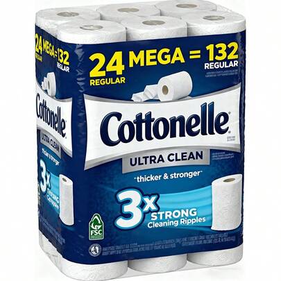 Cottonelle Ultra Clean Toilet Paper,24 Family Mega Rolls = 132 Regular Rolls,9 Mega Rolls = 36 Regular Rolls,4 Extra Large Rolls (Equivalent To 16 Regular Rolls) - Seventh Generation Facial Tissue Cube, White, 2-Ply, 85 Count - Ultra Clean Care With A Wavy Texture, Effectively Cleans, Septic TankSafe And Clog-Proof, Soft And Strong, Value Pack. Cottonelle Toilet Paper, Extra Large Rolls, Septic TankSafe Paper, Clog-Proof, Soft And Strong, Ultra Clean Texture, Flushable Toilet Paper,Packaging May Vary