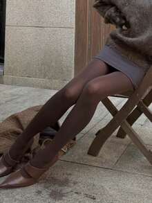 1pc Brown Shaping Leggings - Lightly Compressive Leggings, Elegant Lifting, Perfect For Valentine's Day - Multicolor - View 3