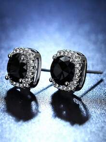 2颗方形立方氧化锆耳钉，男士闪亮钻石耳环 - 彩色 - 查看 9