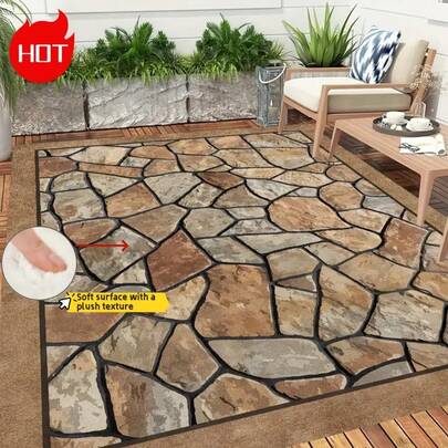 Washable Rugs For Home Living Room, Multiple Sizes Available, Cashmere TPR Back Indoor Outdoor Area Rug, Non-Slip Non-Shedding Waterproof Stain Resistant Easy Clean, Natural Stone Print Brown Beige Soft Plush Carpet For Patio Deck Porch Bedroom Kitchen Bathroom RV Hallway Garden, Home Decor Rug For Outdoor Use