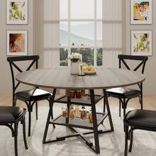 Juego de Mesa Redonda para Comedor de 4 a 6 Personas, Mesa de Comedor Circular con Base de Metal, Mesa Redonda de Madera de, mesas de Cocina de Madera con Estante de - Gris - 42 pulgadas - Ver 1