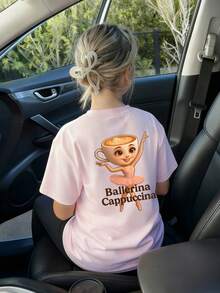 1pc Girls Casual Printed Round Neck Short Sleeve T-Shirt, Summer Student Young Children Clothing - The T-Shirt With Shan Hai Jing Character Print Brings Joy And Happiness To Every Child! Ballerina Cappuccina - Pink - View 1
