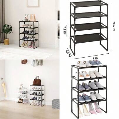 5-Tier Small Shoe Rack For Closet And Entryway Narrow Shoe Shelf Organizer Stackble Shoe Stand Non-Woven Fabric Metal Free Standing Shoe Racks Black 18" W X 9.9" D X 28.6" H