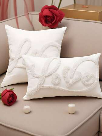 1pc 3D Embroidered LOVE Decorative Throw Pillow Cover, Suitable For Living Room, Bedroom, Sofa And Other Environments, Commute & Valentine's Day