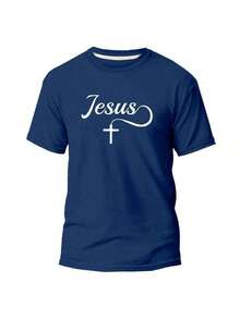 Jesus T-Shirt With White Cross | Faith And Style | Christian Evangelical Gospel - 藍色 - 查看 1