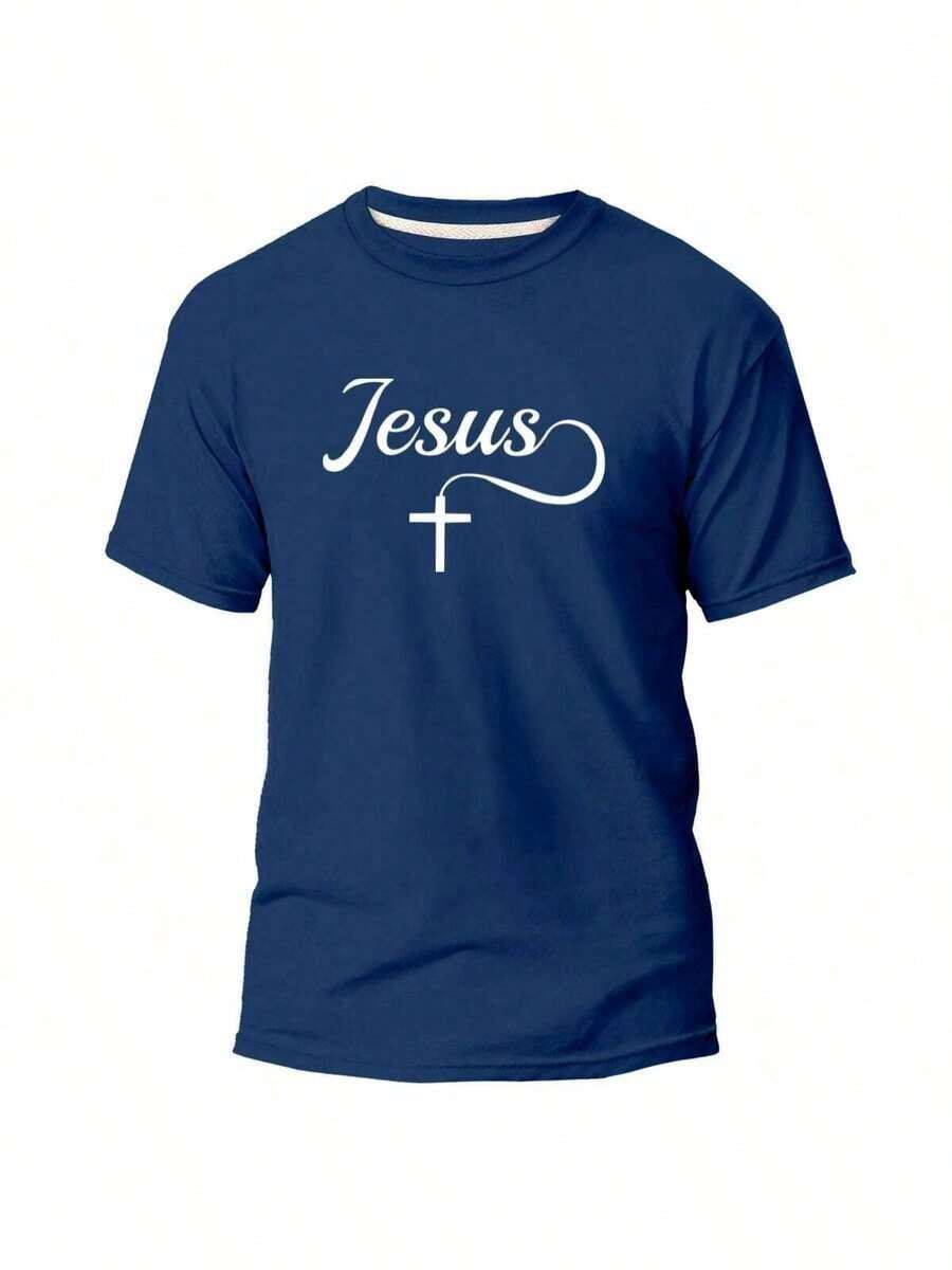 Jesus T-Shirt With White Cross | Faith And Style | Christian Evangelical Gospel - 藍色 - 查看 1