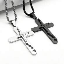 Women's Double-Layer Welded Cross Pendant Necklace, 18K Gold Plated Stainless Steel, Jewelry Gift For Easter, Valentine's Day - Pendant Necklace - View 2