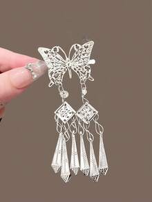 2pcs Crescent Moon Tassel Hair Clips, Alligator Hair Clips For Bangs & Side Hair, Hair Accessories, Claw Clips, Hair Slide, Hair Barrettes, Head Accessories - Silver - View 6