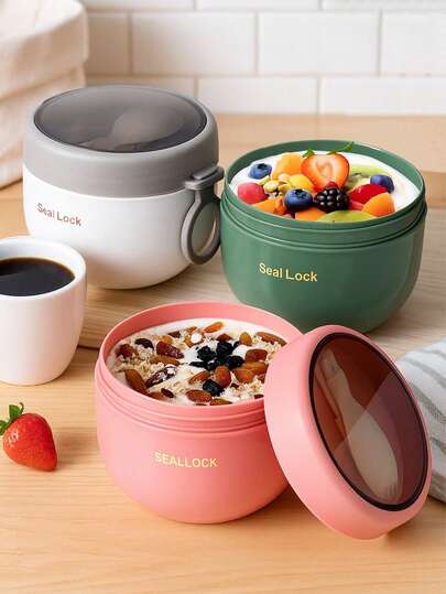 Taza de avena para el desayuno, taza de yogur con avena, caja bento, lonchera escolar, taza de desayuno con tapa, taza de yogur portátil con tapa, cuchara y asa de silicona, taza de desayuno, recipiente de alimentos, bolsa de almuerzo, bolsa de almuerzo con taza de avena, recipiente de alimentos a prueba de fugas, apto para el hogar, la escuela, la oficina, los viajes, el regreso a la escuela, el picnic al aire libre, para frutas, pudín, yogur, ensalada, cereales, leche, sopa, etc.