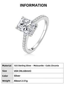 XUJIA 1pc 3 Carat Brilliant Cut Moissanite Engagement Ring, 925 Sterling Silver Women's Engagement Ring, 7x9mm Brilliant Cut Moissanite, Cubic Zirconia Accents, 925 Silver Ring, Perfect For Engagement, Wedding And Bridal Occasions