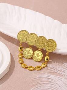 1pc Gold-Plated Women's Brooch, 4 Overlapping Circular Coin Design, Women's Scarf Clip, Arabic Luxury Accessory, Suitable For Wedding, Party, Festival, Daily Wear, Women's Gift - Butterfly - View 2