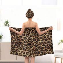 1/2 Piezas Conjunto de Bata de Baño con Botones y Toalla para el Cabello con Estampado de Leopardo, Bata de Sauna con Patrón Vintage Colorido y Pañuelo a Juego, Súper Suave, Altamente Absorbente, 100% Poliéster, Adecuado para Uso en Spa y Baño, Uso Post-Ducha, Atuendo de Spa Ajustable - Multicolor - Ver 6