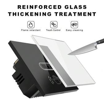 400W 100-240V Touchless Gesture Control Wall Switch - Tempered Glass Panel, Easy To Clean, Suitable For Bathroom, Kitchen, Hospital To Avoid Bacterial Infection, Black/White