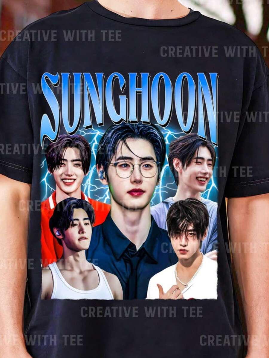 Sunghoon T-Shirt _ K-Pop Idol Graphic Tee _ Engene Fan Merch _ Korean Pop Streetwear _ Concert Outfi - 黑色 - 查看 1