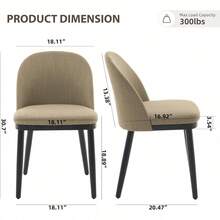 Silla de comedor de lino Set de 2, silla de comedor tapizada moderna con asientos almohadillados gruesos y respaldo semicircular curvo, marco de madera moderno con pies ajustables - Camel - Ver 5