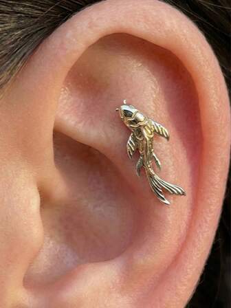 EleRunis 1PC 925 Sterling Silver Glitter Fish Flat Back Cartilage Helix Threaded Piercing Fine Jewelry For Daily Wear Wedding Party Engagement Anniversary Valentine's Day