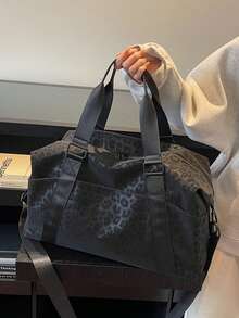 Nueva bolsa de viaje de moda con patrón jacquard, diseño minimalista de nicho, elegante y popular, adecuada para viajes cortos, fitness, con bloques de color empalmados, gran capacidad, vers - Negro - Ver 7