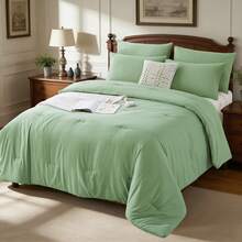 2/3pcs Fashionable Simple Bed Comforter Set(1 Comforter + 1/2 Pillowcases), 100% Polyester Soft Comfortable And Durable Winter Bedding Set,All-Season, Warm Room Decor, Holiday Gift,Christmas Gift - Green-BZ76 - 查看 1