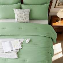 2/3pcs Fashionable Simple Bed Comforter Set(1 Comforter + 1/2 Pillowcases), 100% Polyester Soft Comfortable And Durable Winter Bedding Set,All-Season, Warm Room Decor, Holiday Gift,Christmas Gift - Green-BZ76 - 查看 3