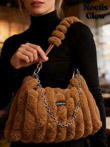 Tie Dye Plush Single Shoulder Armpit Bag, A Luxurious Women's Single Shoulder Plush Bag Square Bag That Is Charming, Elegant, Fashionable, And Elegant. It Is Suitable For Women's Daily Commuting Or Gatherings, Weddings, Dances, Dinners/Banquet Dates, And Can Be Paired With Dresses, Formal Wear, Holiday Dresses, Birthday Dresses, Casual Dresses, Yoga Dresses - 棕色 - 查看 8