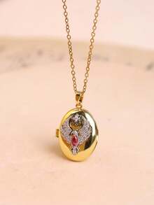 金色光泽水晶钻石复古浪漫金色不规则形状照片吊坠项链；不规则天使之眼皇冠吊坠；优雅叠戴首饰，女士照片吊坠项链（无包装盒） - 彩色 - 查看 18