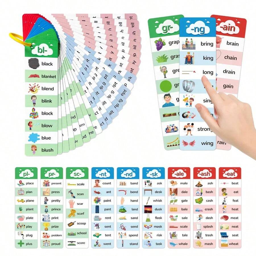 24pcs Alphabet Combination Flash Cards - Learn English Reading - Seasonal, Weather, Animal, Daily Life Vocabulary - Early Education Flashcards - Christmas Gift - Back To School Gift - Multicolor - View 1