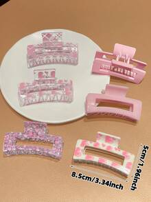 大号甜美别致粉色长方形发爪夹，抓力强劲，简约日常女士发饰，适合厚发/细发，优雅可爱，打造休闲街头风，适合春、夏、秋、冬四季佩戴，情人节礼物佳选。 - 粉色 - 查看 6