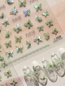 1 szt. błyszczące zielone motyle, wyjątkowe zwierzę, owad, monarcha, lot, naklejki na paznokcie, 5D, zdobienie paznokci, natura, urzekające, eteryczne, samoprzylepne paznokcie, dla kobiet, wyrafinowane, DIY, naklejki do manicure - Wielokolorowe - Zobacz 3