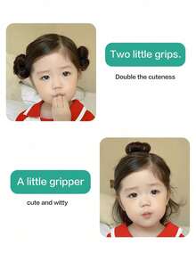 2件装儿童假发发髻合成耐热假发，可爱花苞发髻假发，婴儿假发发髻，儿童接发，发髻。 - 彩色 - 查看 8